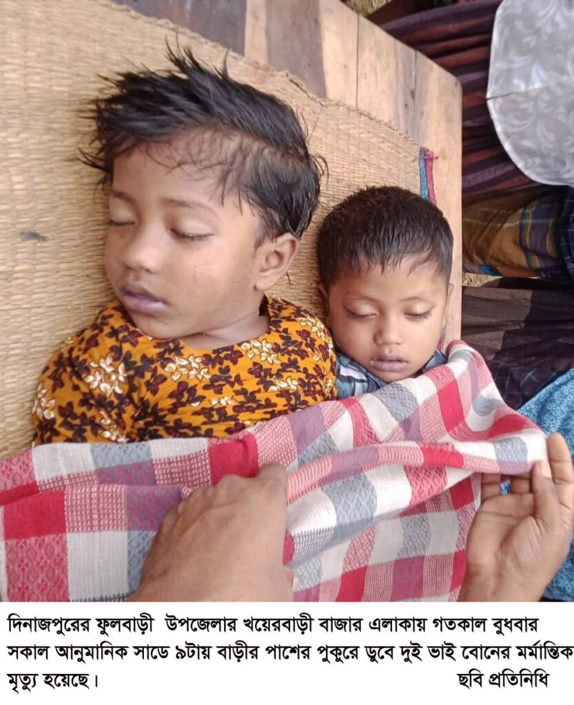 ফুলবাড়ী উপজেলার খয়েরবাড়ীতে পুকুরে ডুবে দুই ভাই বোনের মর্মান্তিক মৃত্যু