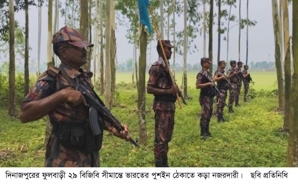 ফুলবাড়ী সীমান্তে ভারতের পুশইন ঠেকাতে বিজিবির কড়া নজরদারী॥