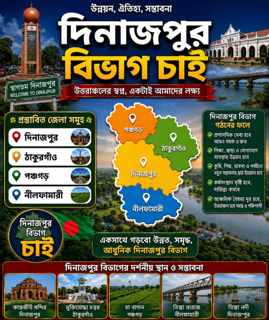 দিনাজপুর বিভাগ চাই: উত্তরাঞ্চলের উন্নয়নের স্বার্থে সরকারের কাছে জোর দাবি